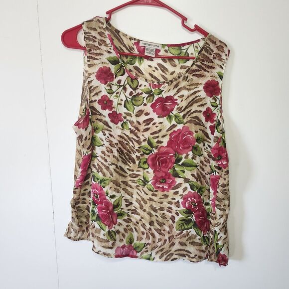 Notations Tops - Notations Floral Leopard Print Sleeveless Tank Top Blouse XL Brown Pink